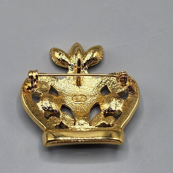 Ciro Crown Pin Brooch Christmas Jewelry Red Green Rhinestones Holiday Royal - Picture 5 of 11